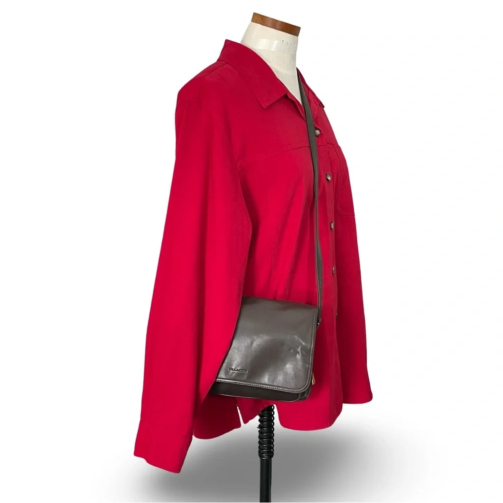 Talbots Red Stretch Long Sleeve Faux Suede Button up Shacket Top SzL